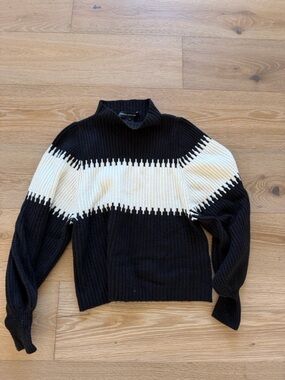 French Connection Black & White Ribbed Cowl Neck Sweater